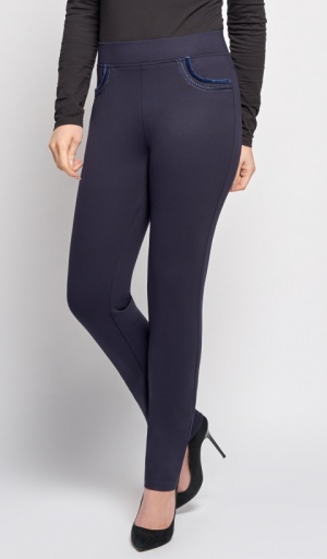 Pinns Navy Ponte Jean Style Trouser With Pocket Detail